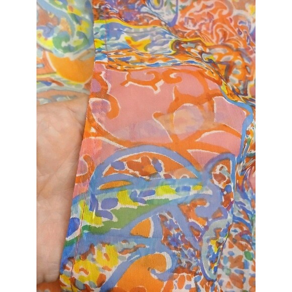 Lauren Ralph Lauren Cover-up Sz XS Midi Caftan Sheer Paisley Floral Multi $135 - Picture 13 of 16